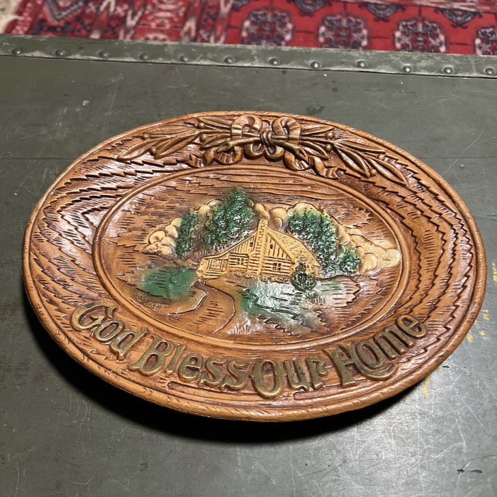 VTG 1954 God Bless Our Home Antique Tray Wall Plaque Religious Multi ProductSign